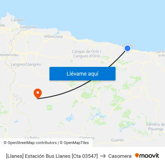 [Llanes]  Estación Bus Llanes [Cta 03547] to Casomera map
