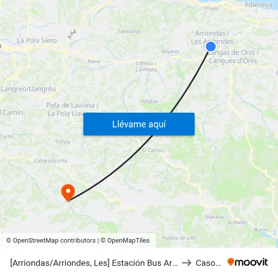 [Arriondas/Arriondes, Les]  Estación Bus Arriondas [Cta 03829] to Casomera map