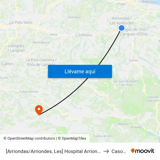[Arriondas/Arriondes, Les]  Hospital Arriondas [Cta 03833] to Casomera map