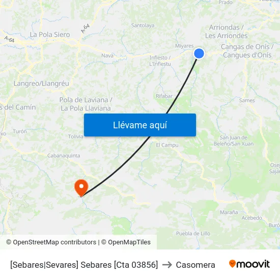 [Sebares|Sevares]  Sebares [Cta 03856] to Casomera map