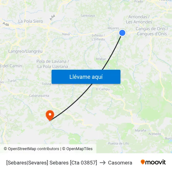 [Sebares|Sevares]  Sebares [Cta 03857] to Casomera map