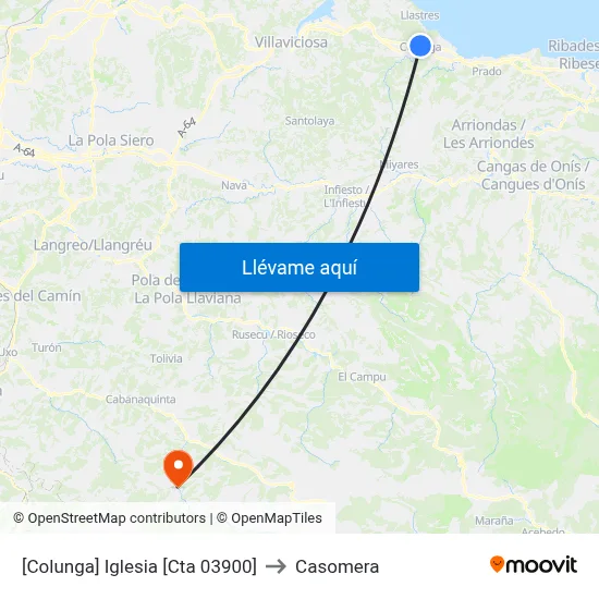 [Colunga]  Iglesia [Cta 03900] to Casomera map