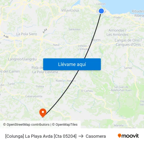 [Colunga]  La Playa Avda [Cta 05204] to Casomera map