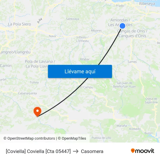 [Coviella]  Coviella [Cta 05447] to Casomera map