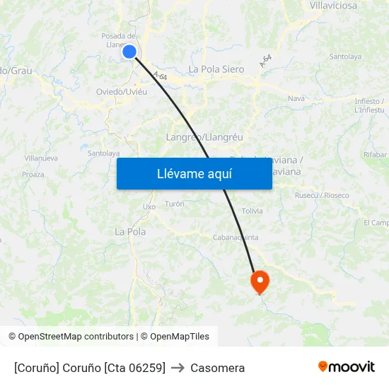 [Coruño]  Coruño [Cta 06259] to Casomera map