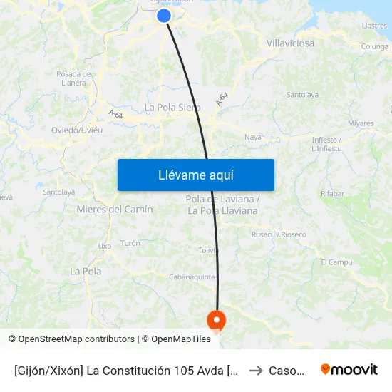 [Gijón/Xixón]  La Constitución 105 Avda [Cta 06444] to Casomera map