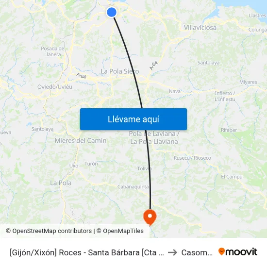 Roces - Santa Bárbara to Casomera map