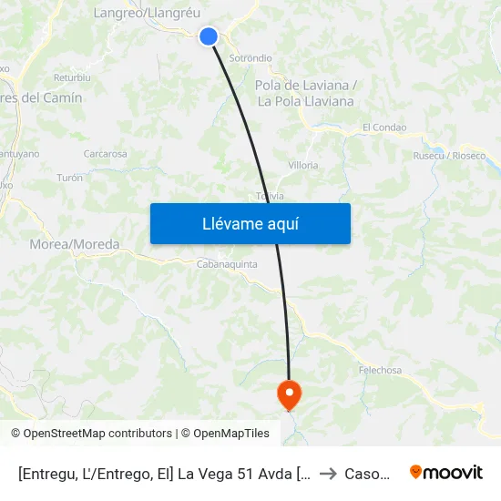 [Entregu, L'/Entrego, El]  La Vega 51 Avda [Cta 06487] to Casomera map