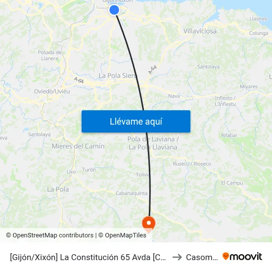 [Gijón/Xixón]  La Constitución 65 Avda [Cta 06490] to Casomera map