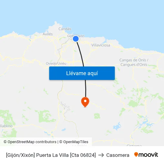 [Gijón/Xixón]  Puerta La Villa [Cta 06824] to Casomera map