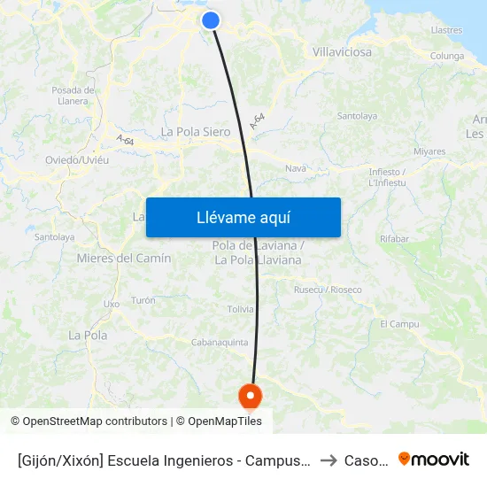 [Gijón/Xixón]  Escuela Ingenieros - Campus Viesques [Cta 06903] to Casomera map