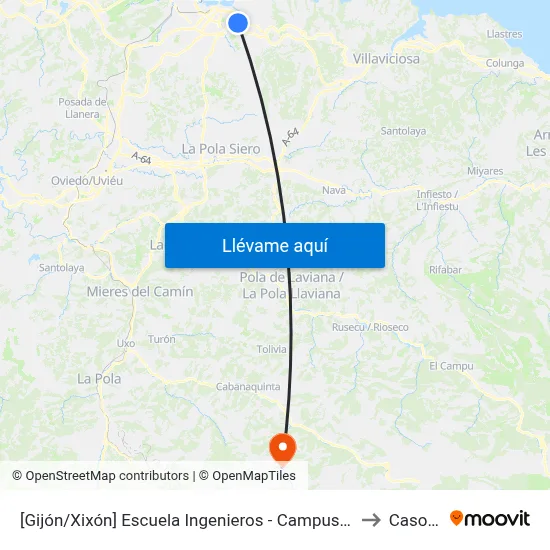 [Gijón/Xixón]  Escuela Ingenieros - Campus Viesques [Cta 06904] to Casomera map