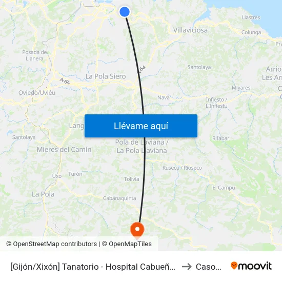 Tanatorio - Hospital Cabueñes to Casomera map
