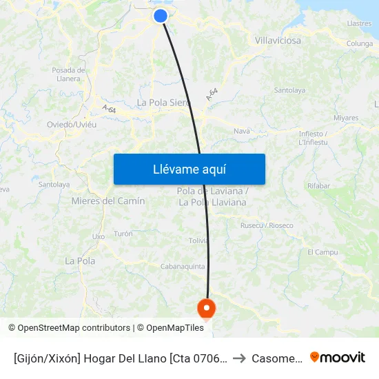 [Gijón/Xixón]  Hogar Del Llano [Cta 07065] to Casomera map