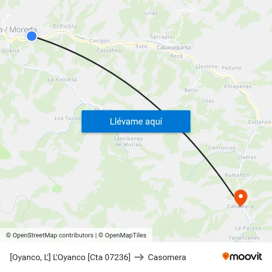 [Oyanco, L']  L'Oyanco [Cta 07236] to Casomera map