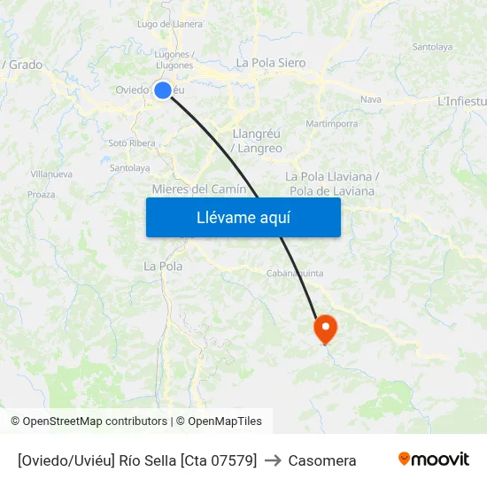 [Oviedo/Uviéu]  Río Sella [Cta 07579] to Casomera map