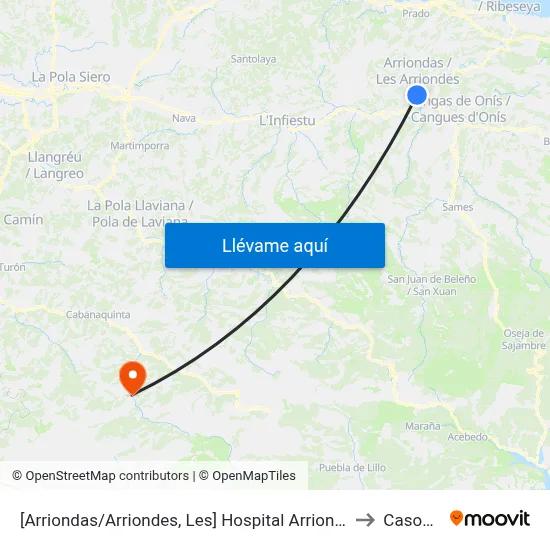 [Arriondas/Arriondes, Les]  Hospital Arriondas [Cta 07716] to Casomera map