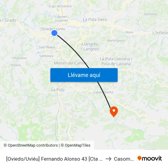 [Oviedo/Uviéu]  Fernando Alonso 43 [Cta 16859] to Casomera map