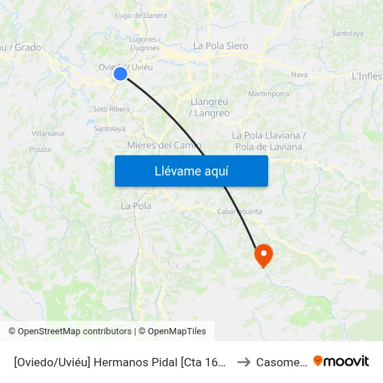 [Oviedo/Uviéu]  Hermanos Pidal [Cta 16927] to Casomera map