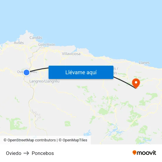 Oviedo to Poncebos map