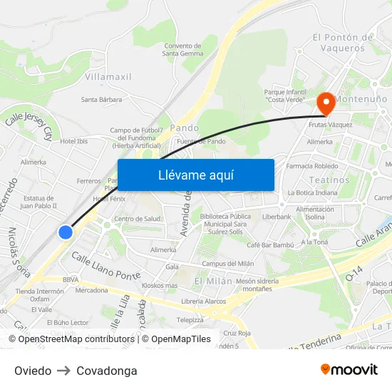 Oviedo to Covadonga map