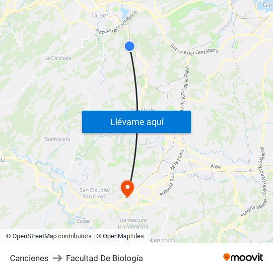 Cancienes to Facultad De Biología map