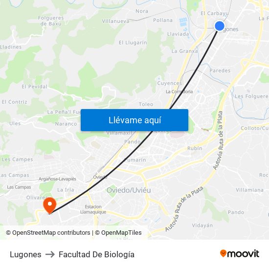 Lugones to Facultad De Biología map
