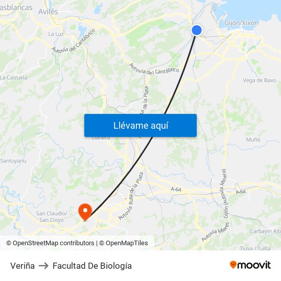 Veriña to Facultad De Biología map