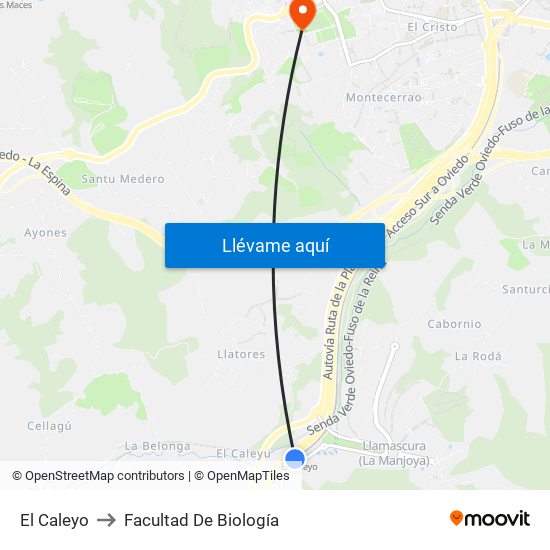El Caleyo to Facultad De Biología map