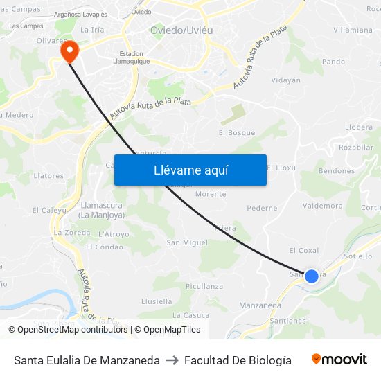 Santa Eulalia De Manzaneda to Facultad De Biología map
