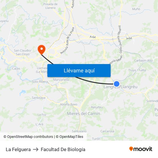 La Felguera to Facultad De Biología map