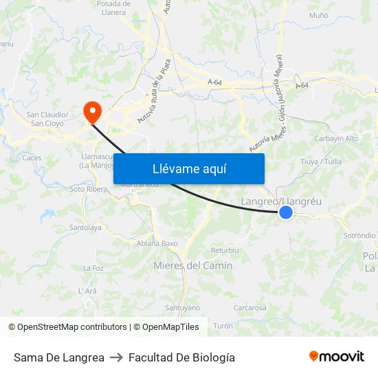 Sama De Langrea to Facultad De Biología map