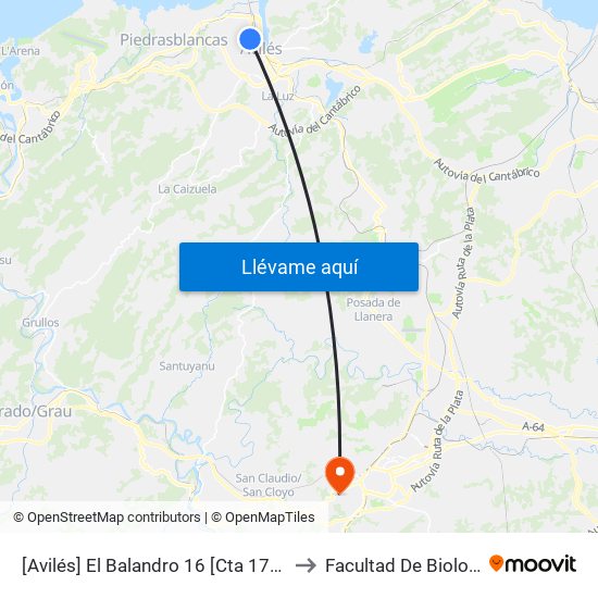 [Avilés]  El Balandro 16 [Cta 17338] to Facultad De Biología map