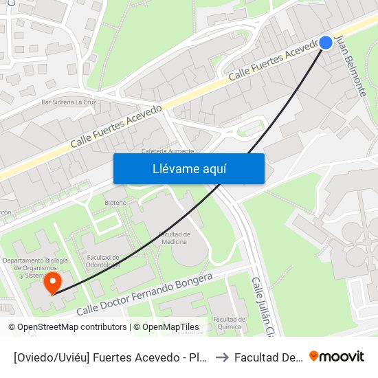 [Oviedo/Uviéu]  Fuertes Acevedo - Plaza Toros [Cta 20738] to Facultad De Biología map