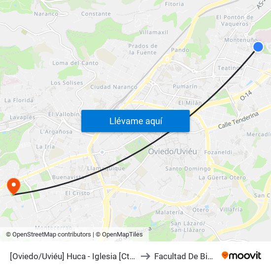 [Oviedo/Uviéu]  Huca - Iglesia [Cta 20798] to Facultad De Biología map