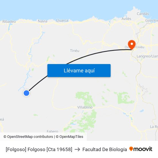 [Folgoso]  Folgoso [Cta 19658] to Facultad De Biología map