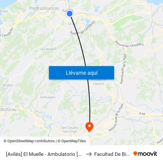[Avilés]  El Muelle - Ambulatorio [Cta 00742] to Facultad De Biología map