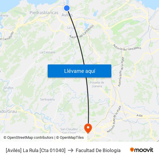 [Avilés]  La Rula [Cta 01040] to Facultad De Biología map