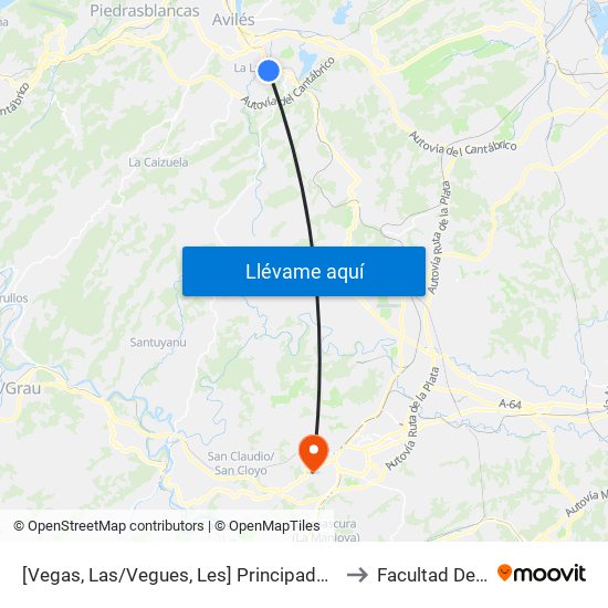 [Vegas, Las/Vegues, Les]  Principado 11 Avda [Cta 01081] to Facultad De Biología map