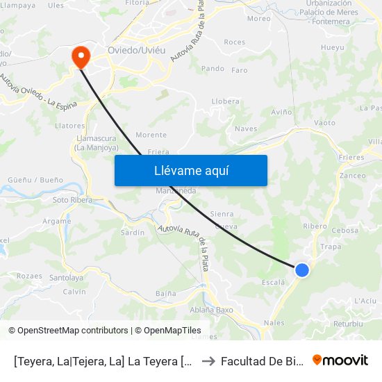 [Teyera, La|Tejera, La]  La Teyera [Cta 01137] to Facultad De Biología map