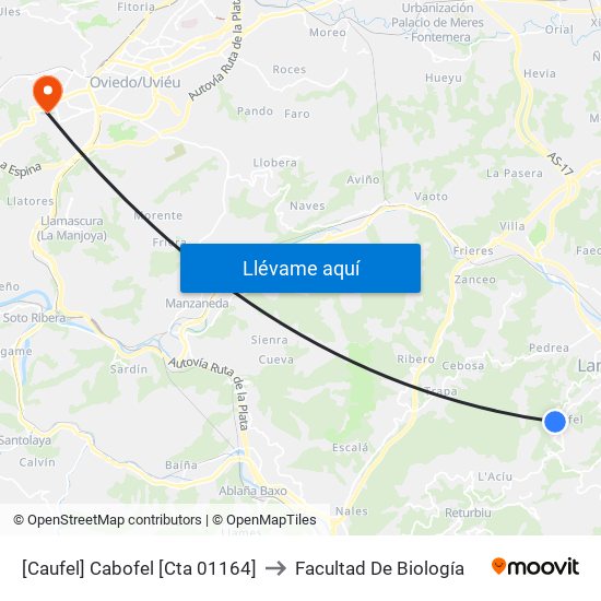 [Caufel]  Cabofel [Cta 01164] to Facultad De Biología map