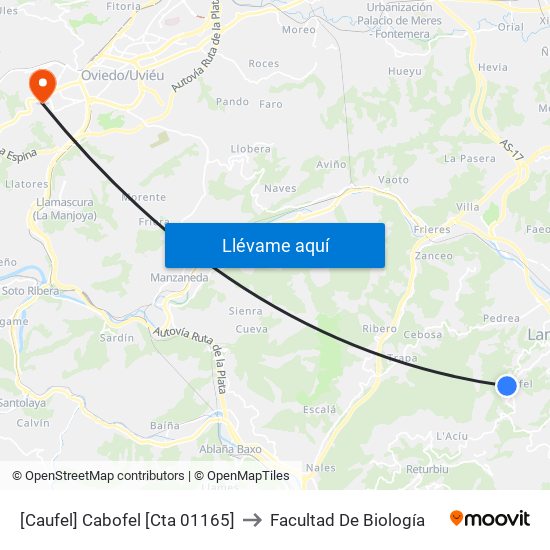 [Caufel]  Cabofel [Cta 01165] to Facultad De Biología map