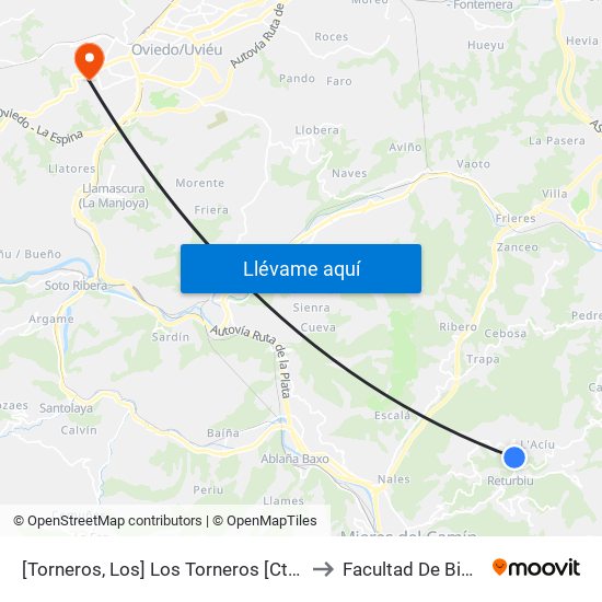 [Torneros, Los]  Los Torneros [Cta 01174] to Facultad De Biología map