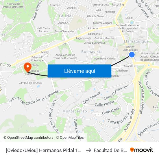 [Oviedo/Uviéu]  Hermanos Pidal 14 [Cta 02667] to Facultad De Biología map