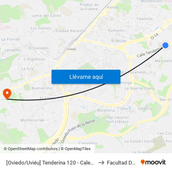 [Oviedo/Uviéu]  Tenderina 120 - Caleya Cordero [Cta 03611] to Facultad De Biología map