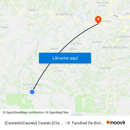 [Caunedo|Caunéu]  Caunéu [Cta 5972] to Facultad De Biología map