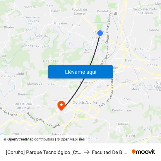 [Coruño]  Parque Tecnológico [Cta 06080] to Facultad De Biología map