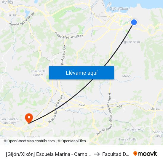 [Gijón/Xixón]  Escuela Marina - Campus Viesques [Cta 06902] to Facultad De Biología map