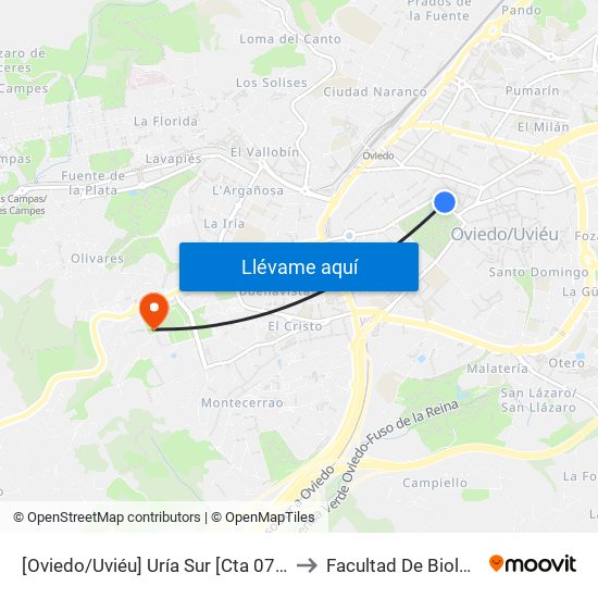 [Oviedo/Uviéu]  Uría Sur [Cta 07306] to Facultad De Biología map