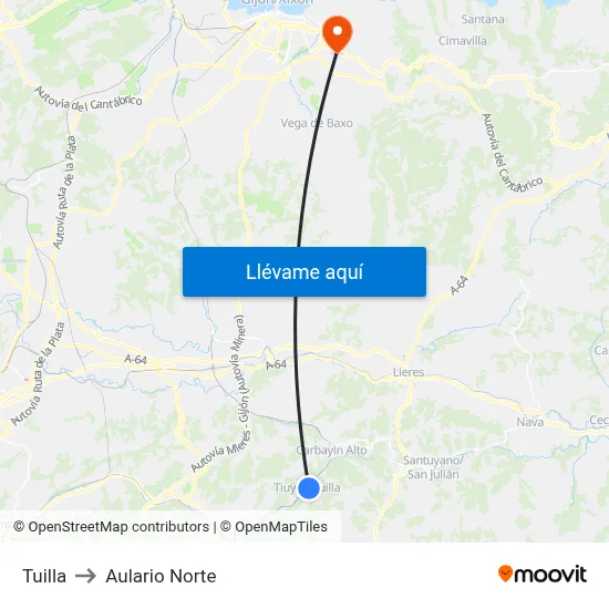 Tuilla to Aulario Norte map